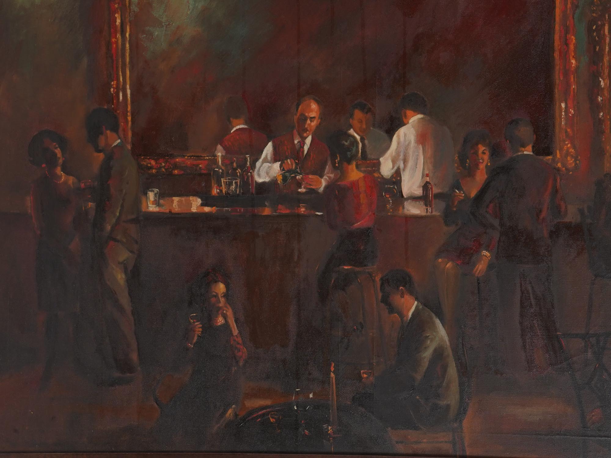 MID CENT PAINTING SKYCRAPER BAR SCENE SIGNED WEST PIC-2